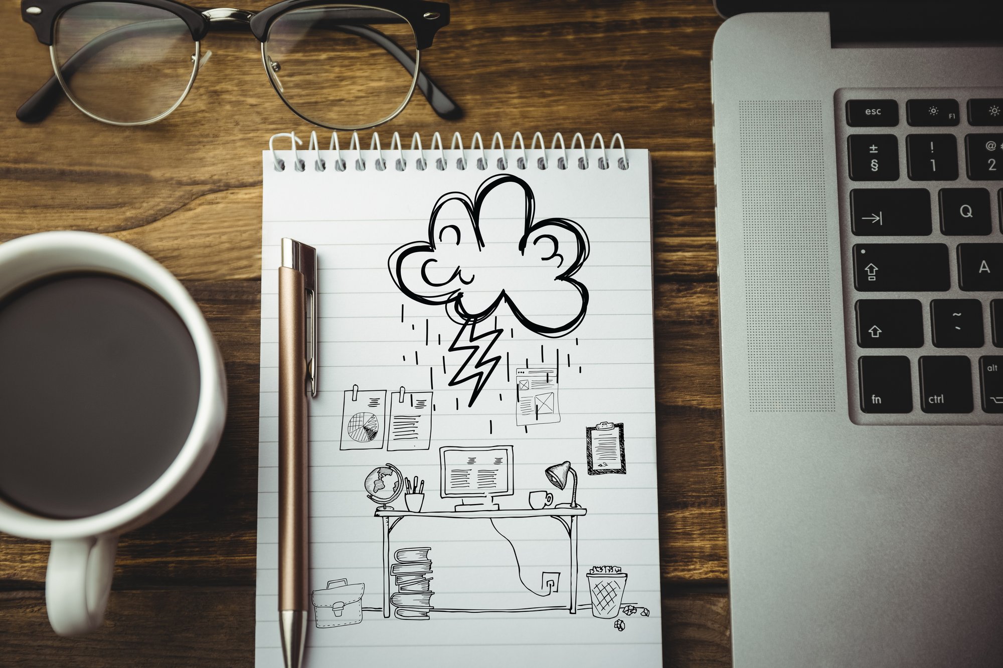 top-view-workplace-s-drawing